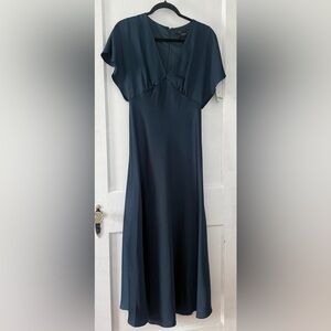 Taylor Flutter Sleeve Empire Waist Stretch Satin A-Line Midi Dress NWT